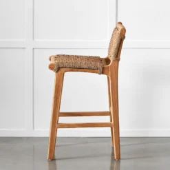 Canyon Natural Teak and Off-White Synthetic Weave Outdoor Barstool 12 Canyon Natural Teak and Off-White Synthetic Weave Outdoor Barstool -Provincialhomeliving 1117262479 d