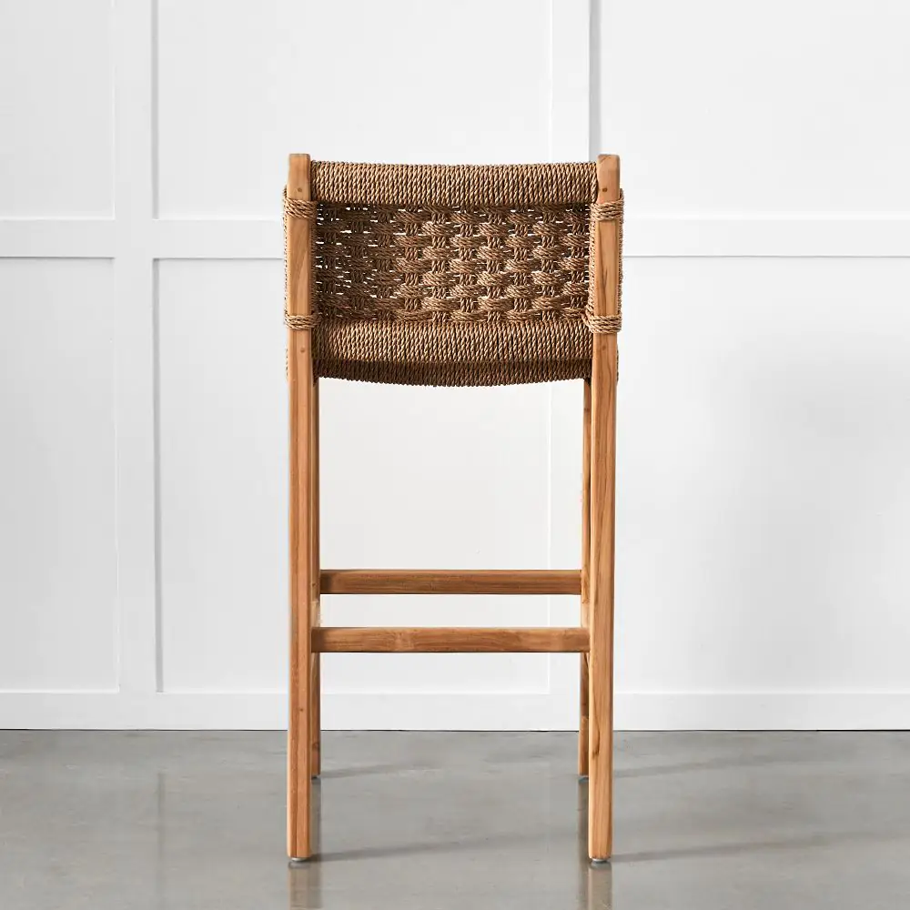 Canyon Natural Teak and Off-White Synthetic Weave Outdoor Barstool 7 Canyon Natural Teak and Off-White Synthetic Weave Outdoor Barstool - Image 5