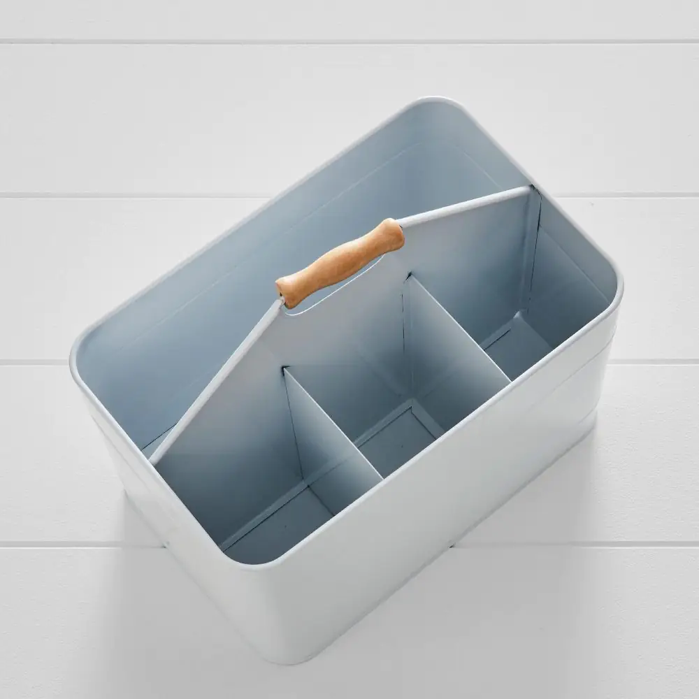 Corinne White Galvanized Steel Cleaning Caddy – 2-Compartment Utility Organizer with Handle 4 Corinne White Galvanized Steel Cleaning Caddy – 2-Compartment Utility Organizer with Handle - Image 2