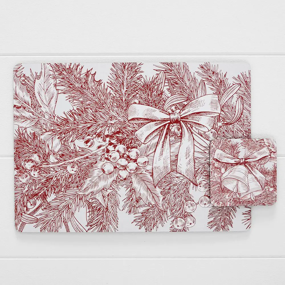 Porter Noelle Vintage Red Christmas 6-Pack – Cork-Backed Festive Table Placemats 4 Porter Noelle Vintage Red Christmas 6-Pack – Cork-Backed Festive Table Placemats - Image 2