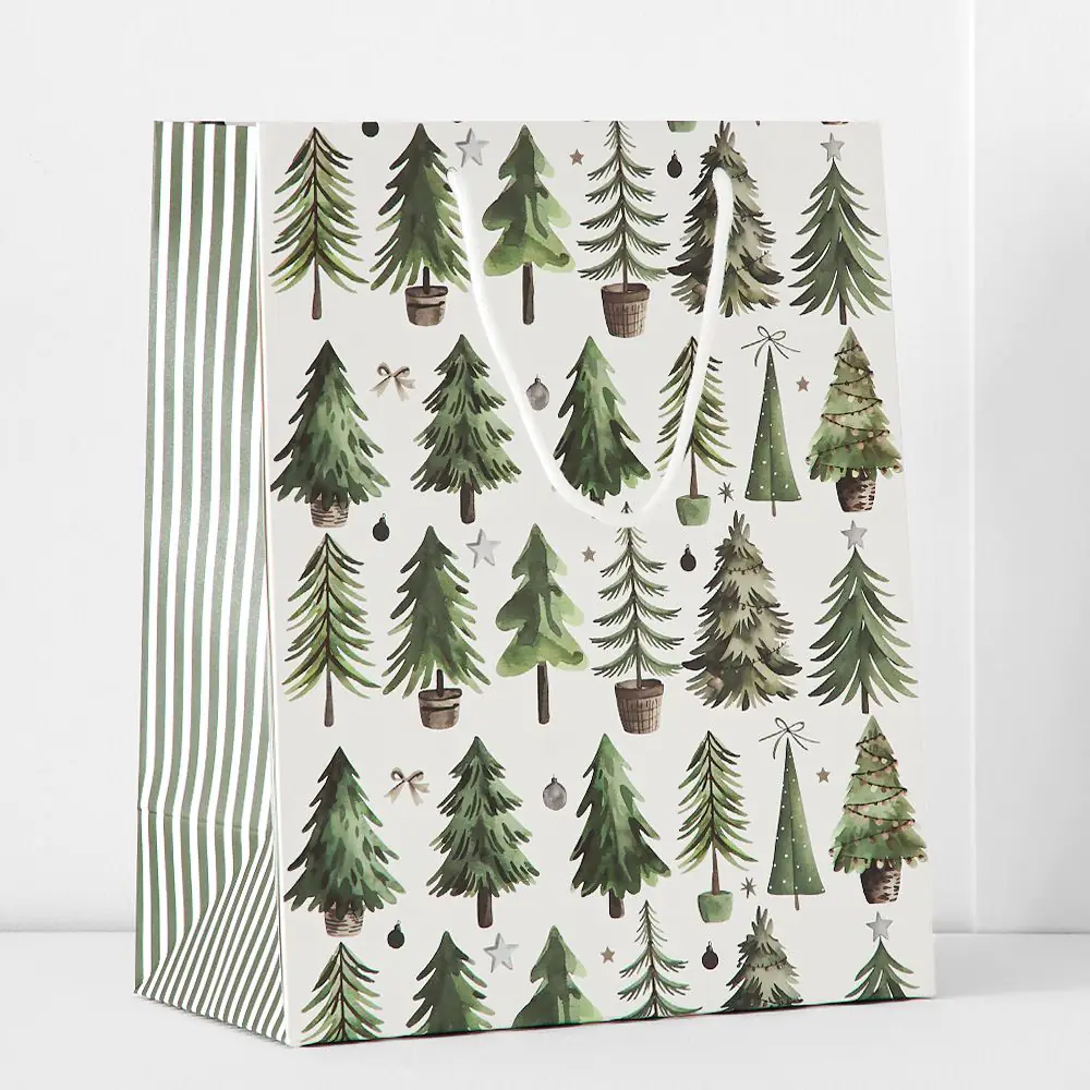 Noelle Nordic Forest Large Green Gift Bag – White Pine Tree Pattern Festive Wrap 3 Noelle Nordic Forest Large Green Gift Bag – White Pine Tree Pattern Festive Wrap