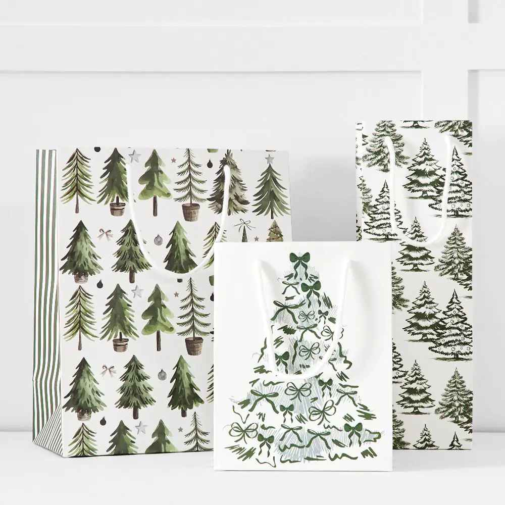 Noelle Nordic Forest Large Green Gift Bag – White Pine Tree Pattern Festive Wrap 4 Noelle Nordic Forest Large Green Gift Bag – White Pine Tree Pattern Festive Wrap - Image 2