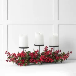 Noelle Holly Candle Centrepiece RED