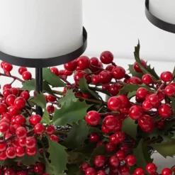 Noelle Holly Red Berry & Greenery 3-Stand Candle Centrepiece - Vintage Christmas Table Decor 7 Noelle Holly Red Berry & Greenery 3-Stand Candle Centrepiece - Vintage Christmas Table Decor -Provincialhomeliving 1117262788 c