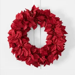 Noelle Poinsettia Wreath 50cm RED