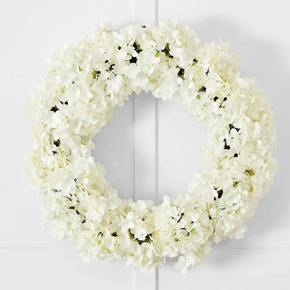 Noelle 65cm White Hydrangea Wreath - Large Lifelike Floral Statement Piece 3 Noelle 65cm White Hydrangea Wreath - Large Lifelike Floral Statement Piece