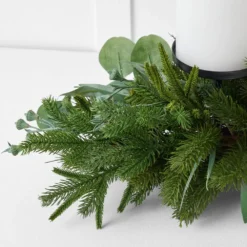 Noelle Green Christmas Candle Centrepiece – Triple Iron Pillar Stand with Pine & Eucalyptus -Provincialhomeliving 1117262799 c