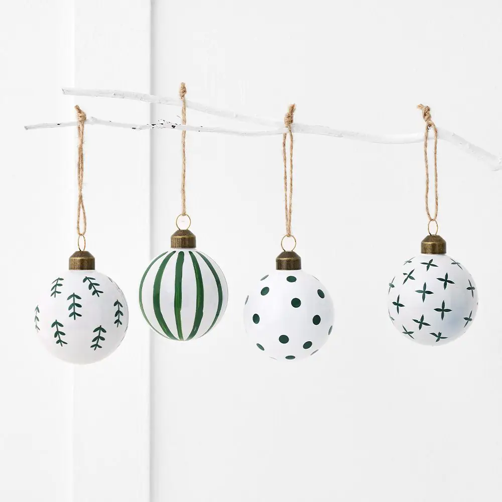 Noelle Nordic Bauble 4 Pk Green &White 4 Noelle Nordic Bauble 4 Pk Green &White - Image 2