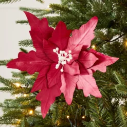 Noelle Poinsettia Clip Decoration RED