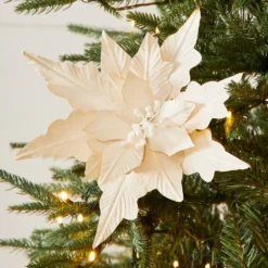 Noelle Poinsettia Clip Decoration Natural