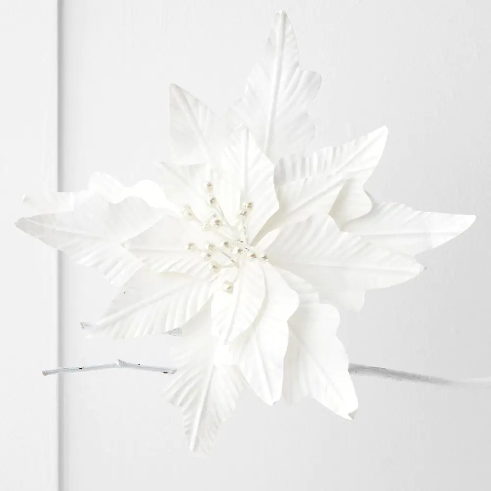 Noelle White Poinsettia Clip – Large Elegant Floral Tree Decoration 4 Noelle White Poinsettia Clip – Large Elegant Floral Tree Decoration - Image 2
