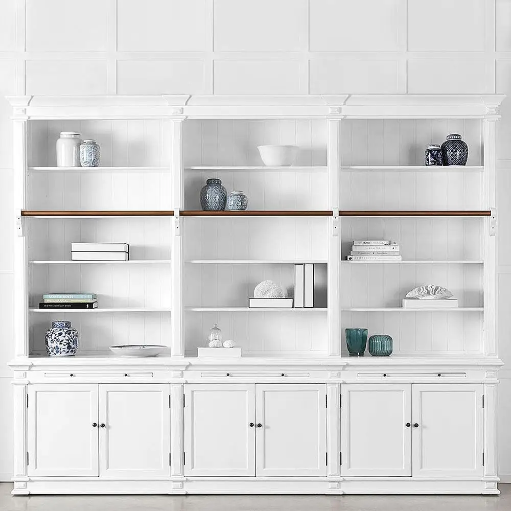 Obernai 3 Section Library White - Classic Handcrafted Large Painted Bookcase with Adjustable Shelves 3 Obernai 3 Section Library White - Classic Handcrafted Large Painted Bookcase with Adjustable Shelves